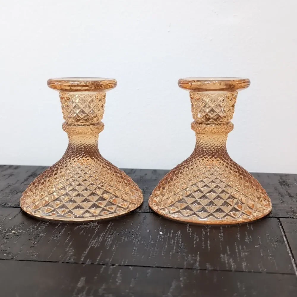 Set of 2 Vintage Westmoreland English Hobnail Candlesticks Depression Glass